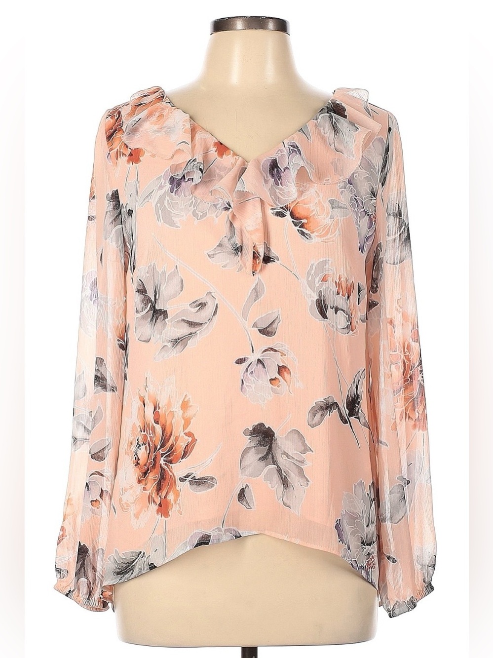EUC White House Black Market Peach Floral Blouse